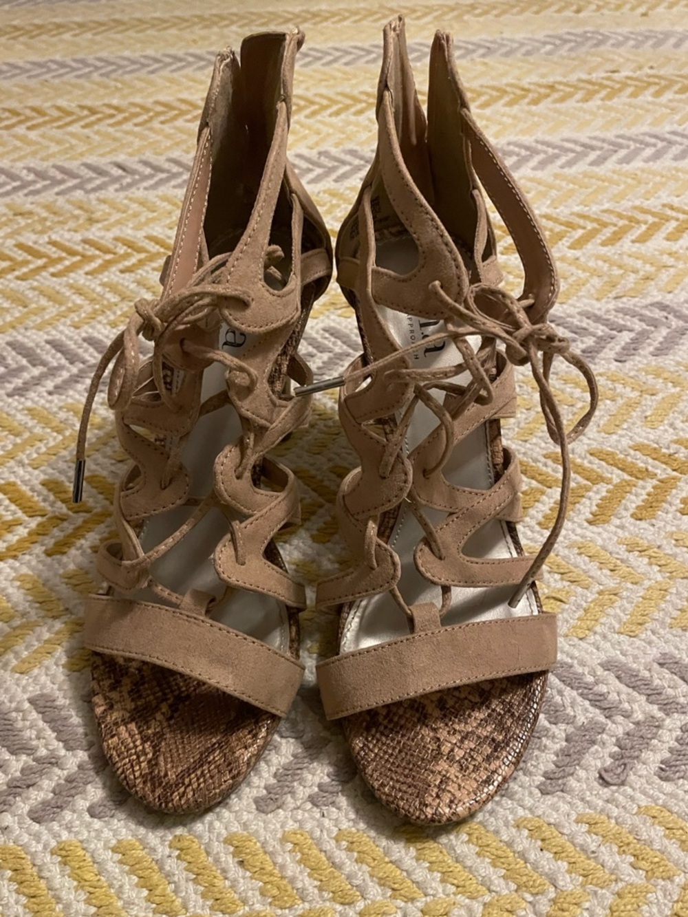 Lace-Up Suede Cutout Sandals in Tan